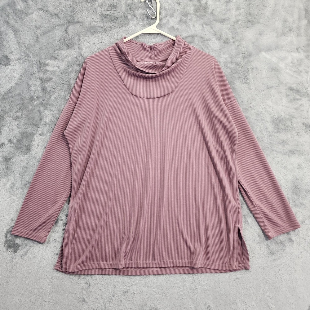 Pure Jill Tunic Top Womens M PETITE Pink Cowl Neck Ribbed Knit Long Sleeve